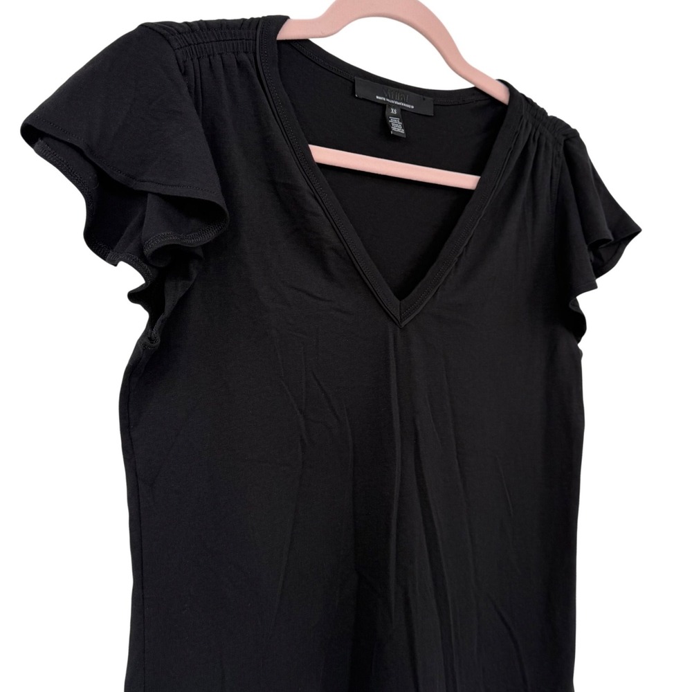 White House Black Market Top Women XS Black Flutter Sleeve Cotton Modal V-Neck